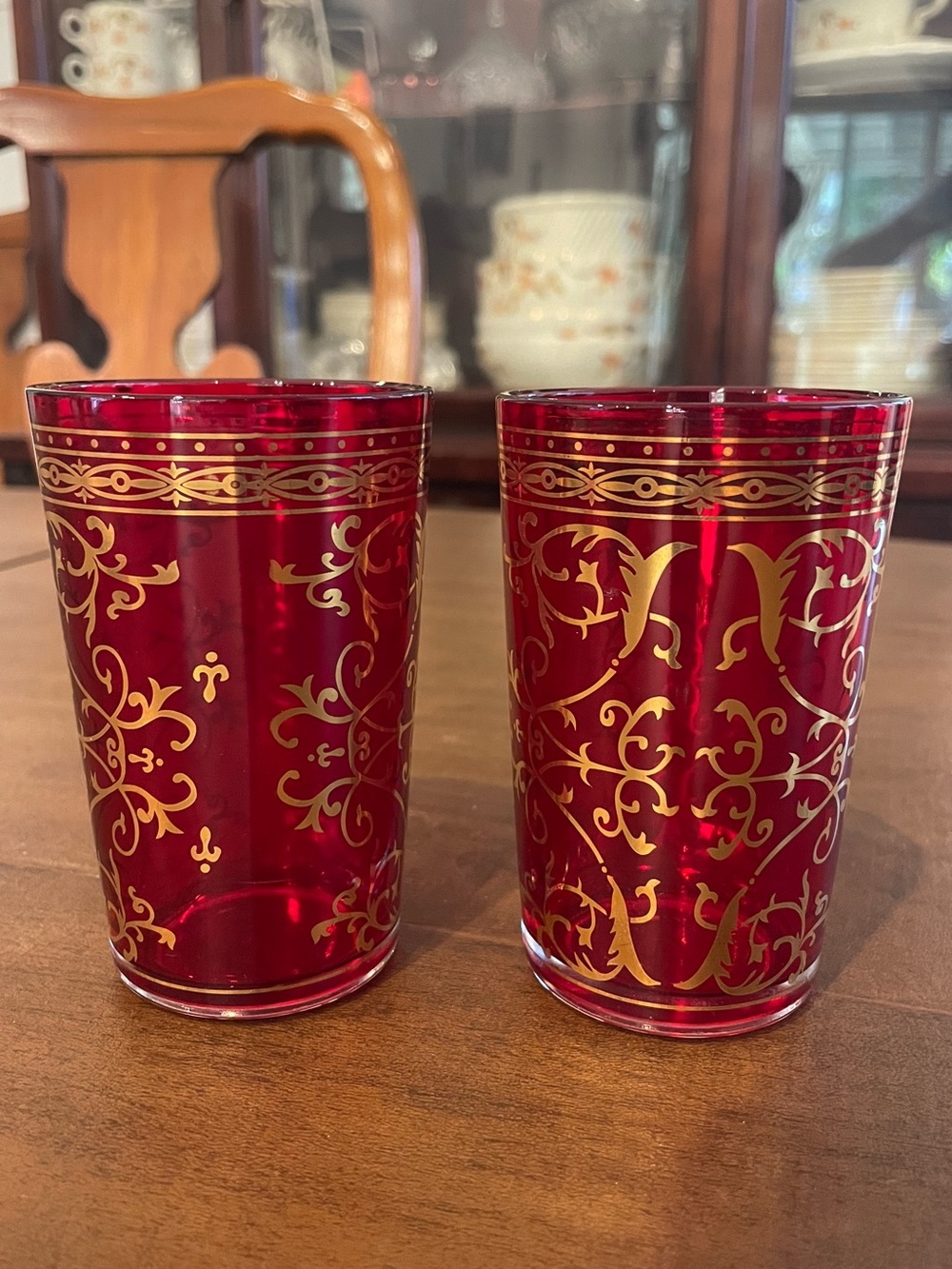 Vintage Moroccan Red & Gold Tea Glasses - Set of 2